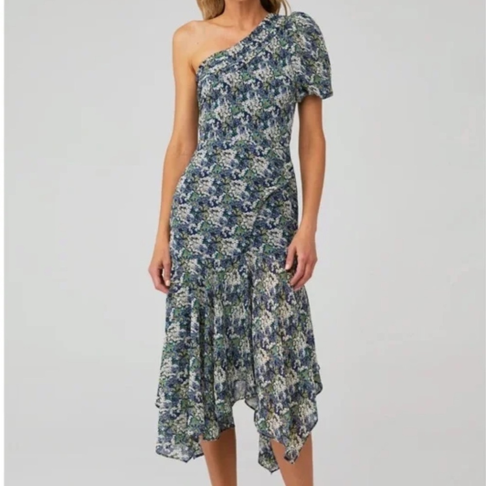 ASTR The Label SANTORINI DRESS Blue Green Yellow MIDI White Small - Picture 1 of 6